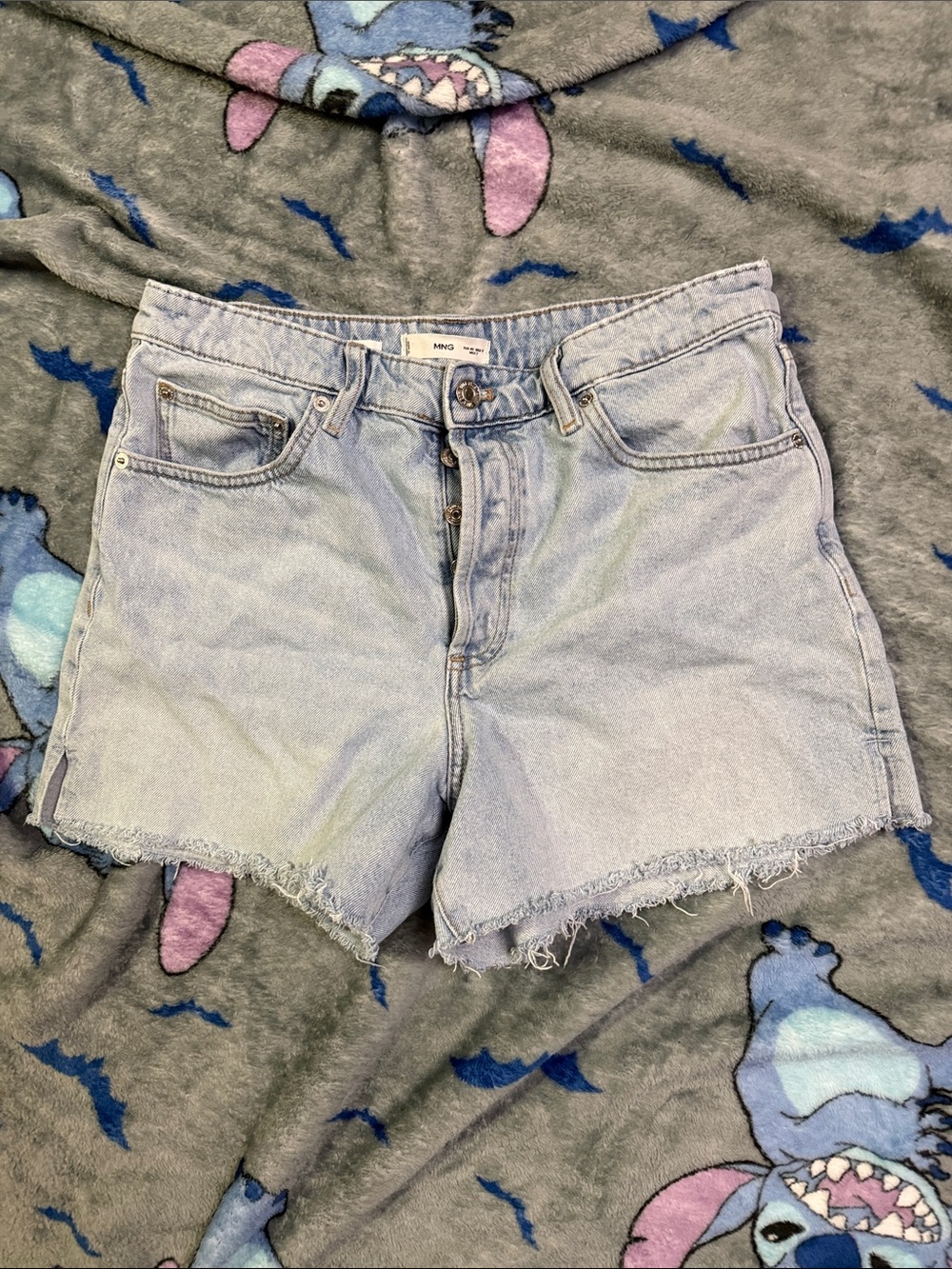 Mango Light Blue High-Rise Cutoff Denim Shorts
